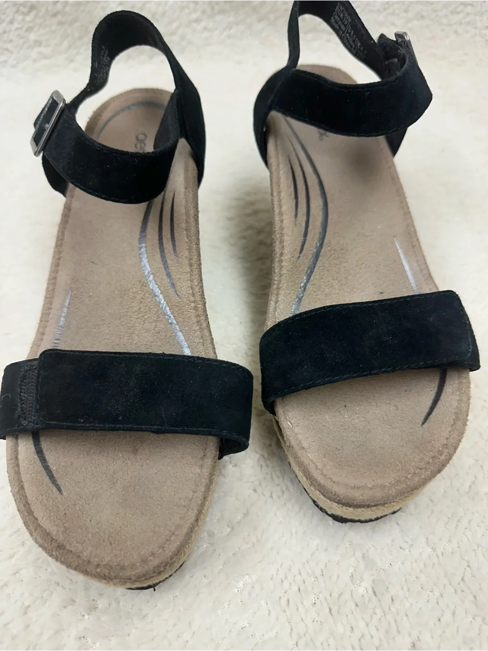 Aetrex Black Suede Espadrille Wedge Sandal